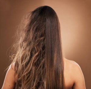 Frizzy unstyled hair vs smooth straight hair comparison for hair care products by Aymax Blush