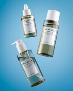 SKIN1004 Madagascar Centella skincare products including ampoule, toner, and cleansing oil for a Korean skincare routine
